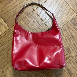 Gucci Red Leather Shoulder Bag with Metal Handle